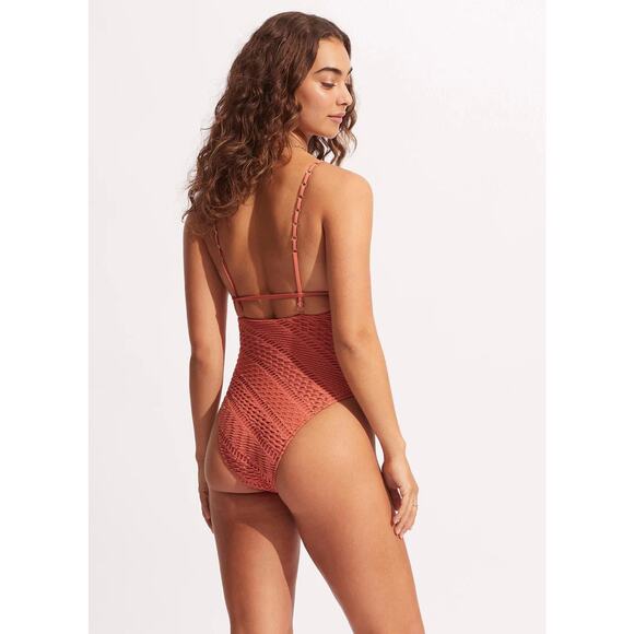 Seafolly Marrakesh V Neck One Piece - Cinnamon us size 4 nwt - Picture 3 of 5